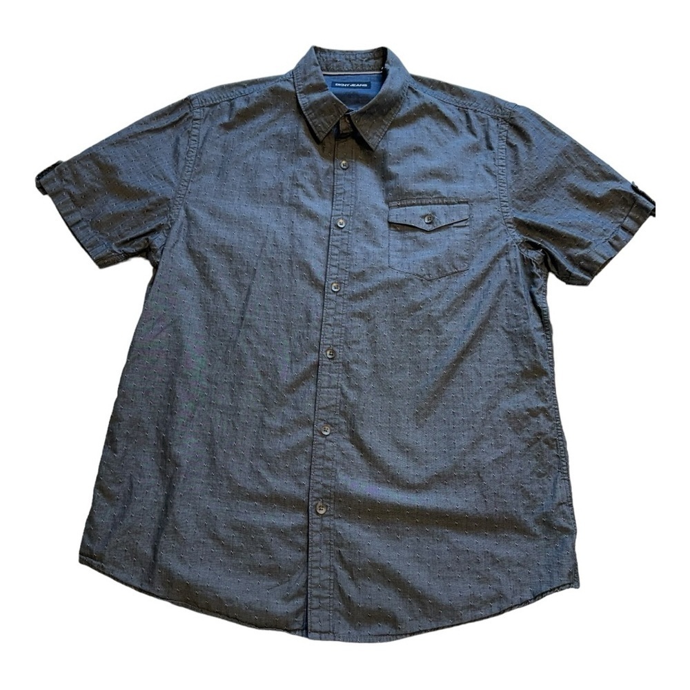 DKNY Jeans Button-Up Shirt Short Sleeve Flap Chest Pocket Collared Cotton Size L